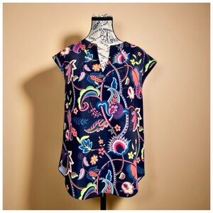 Ted Baker Floral Print Sleeveless Blouse | Navy Multi | Size 2